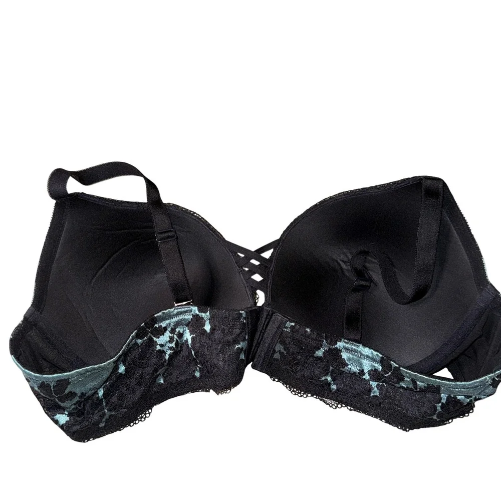 Torrid Curve Push-Up Plunge Bra 46D Teal Black‎ Floral Lace Underwire